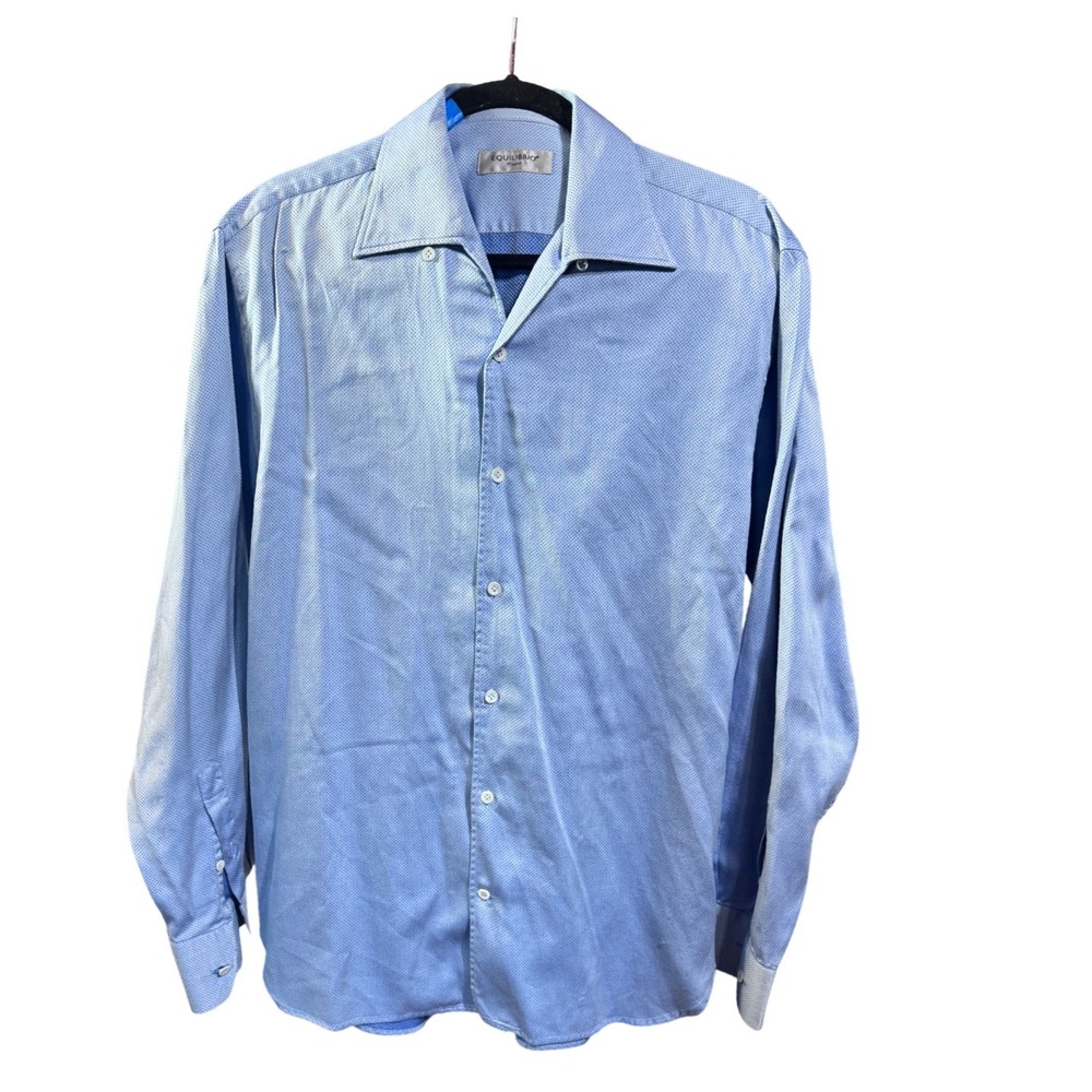 Equilibrium Milano Shirt Cotton Woven Blue XL Long Sleeve‎ Italian Office Resort